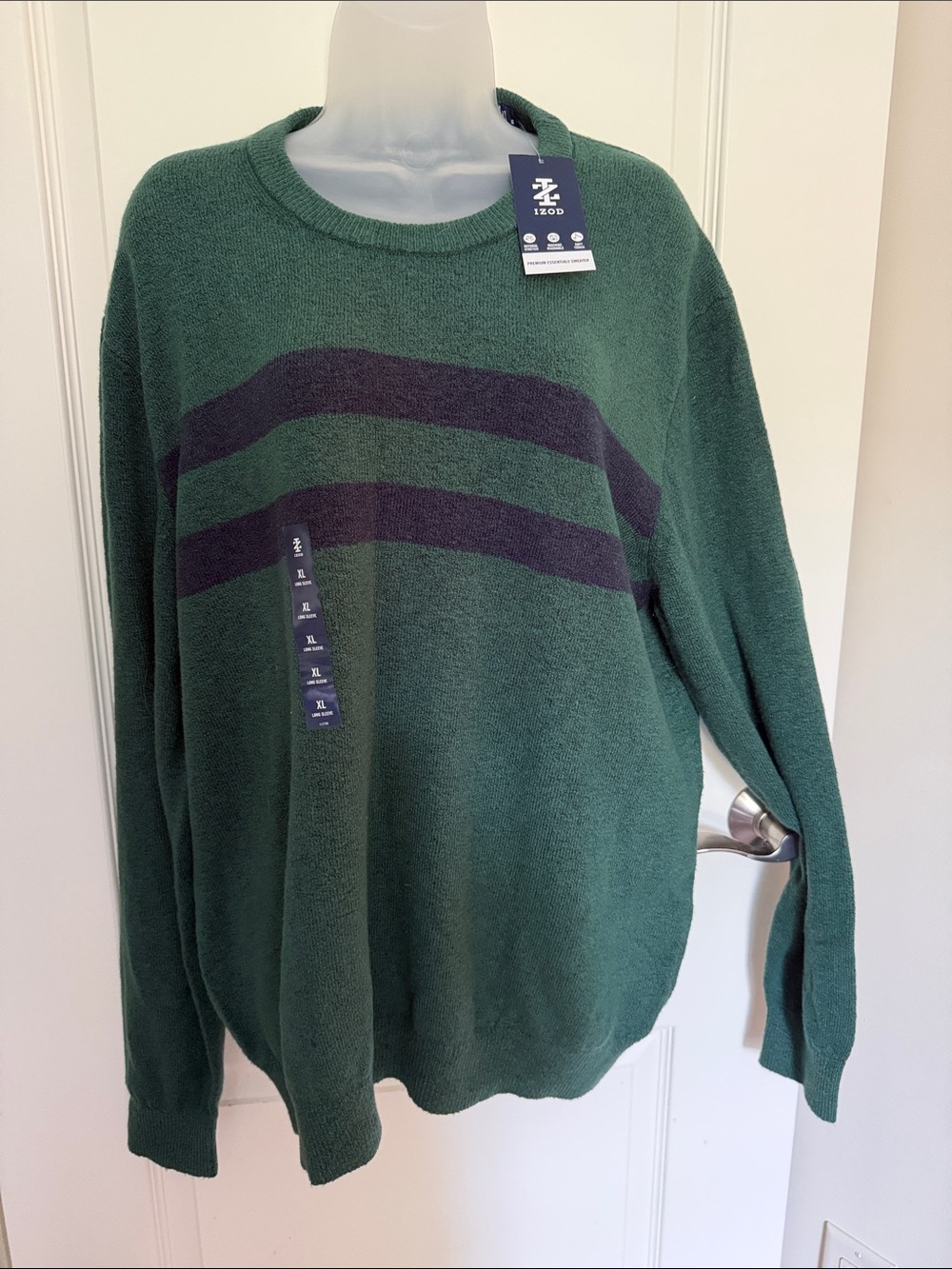 NWT IZOD sweater XL green with blue stripes